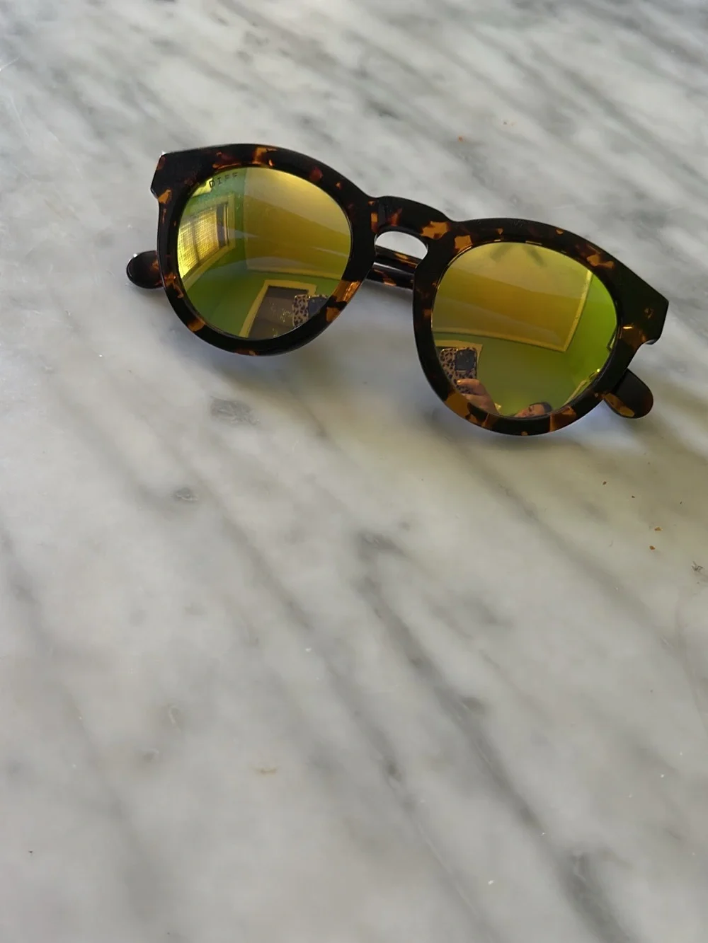 Diff Eyewear Tortoiseshell Sunglasses with Green Mirrored Lenses